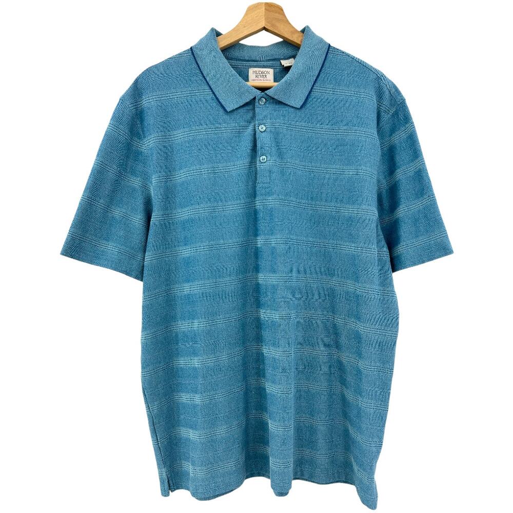 VTG 90s Hudson River XL Blue Striped Short Sleeve Polo Shirt Dadcore Tee